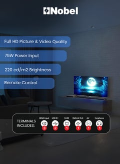 Nobel 2K FHD Smart TV – DVB-T2/S2, Netflix/YouTube/Prime Video Certified, 220 cd/m² Brightness, 75W Power, VIDAA OS, Multi-Port Connectivity, Slim & Lightweight Design NTV43VIDS BLACK  - Image 5