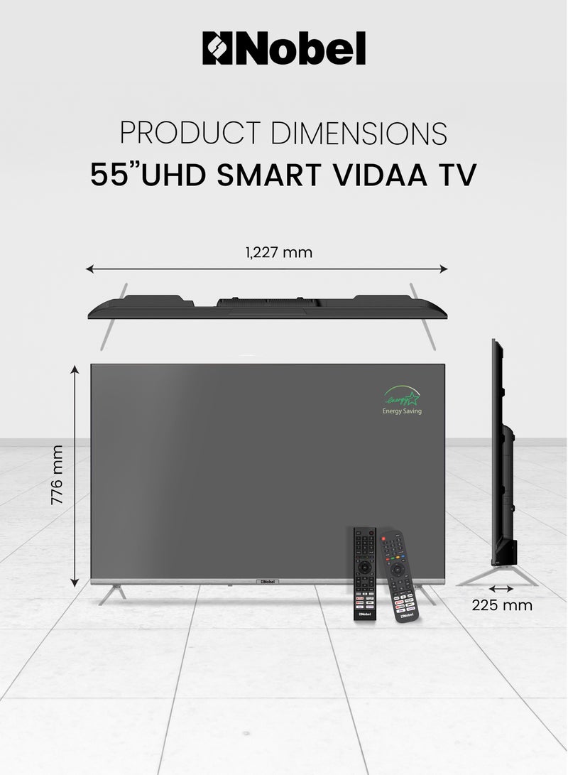 55 Inch 4K UHD Smart TV – Voice Recognition, VIDAA OS, Netflix, YouTube, Prime Video Certified, Dual Remotes -Diamond Series UHD55VIDS BLACK