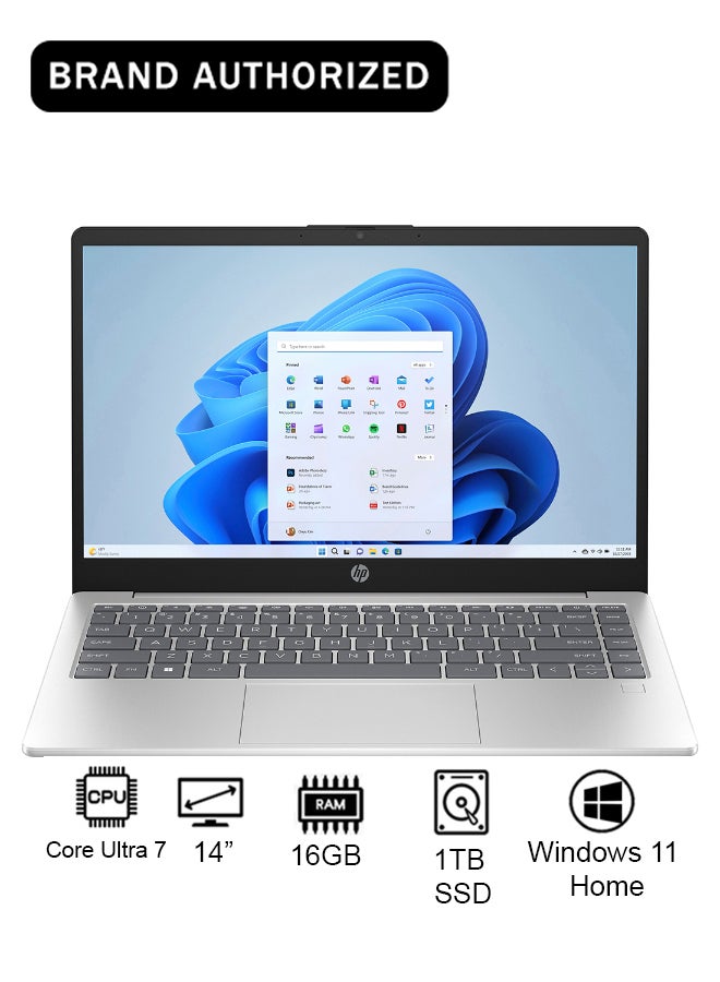 HP 14-EP1003NE B13Y4EA Laptop With 14-Inch Full HD Display,Intel® Core™ Ultra 7-155H Processor/16GB RAM/1TB SSD/Intel® Arc™ Graphics /Windows 11 Home English/Arabic Natural Silver English/Arabic Natural Silver - Image 1