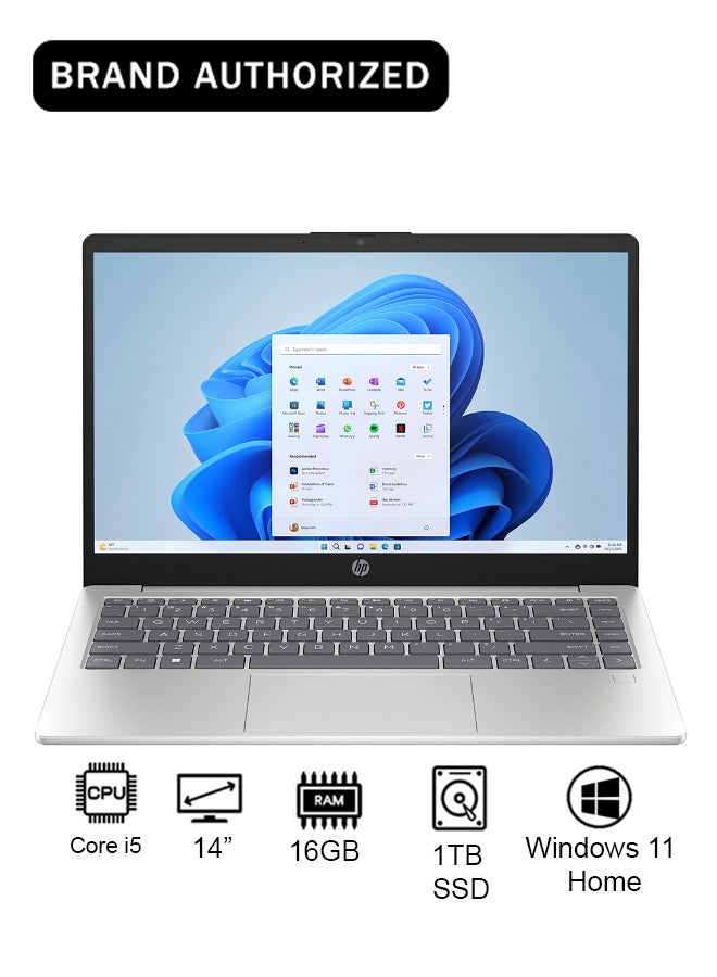 HP 14-ep0034ne AN1P8EA Laptop With 14-Inch Full HD Display, Intel Core i5-1235u Processor/16GB RAM/1TB SSD/Intel Iris Xe Graphics/Windows 11 Home English/Arabic Natural Silver - Image 1
