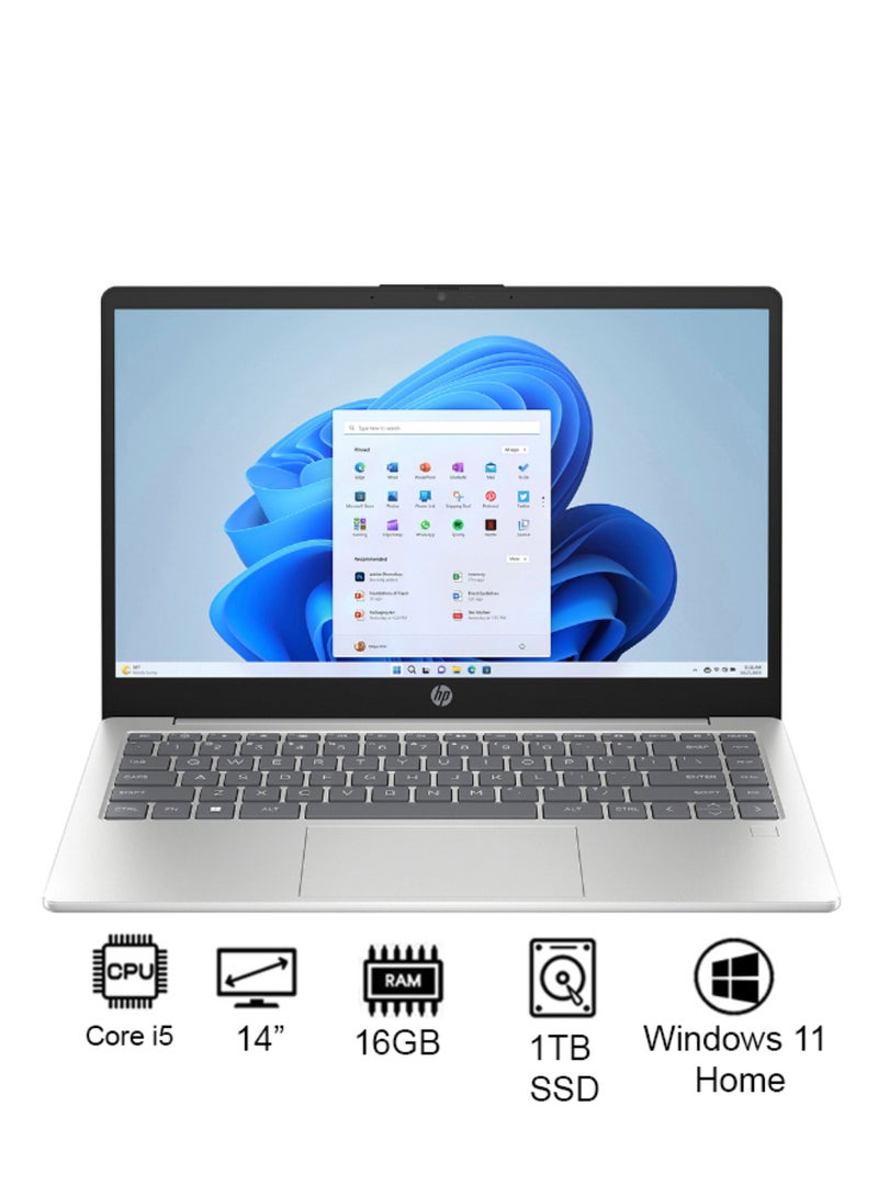 HP 14-ep0034ne AN1P8EA Laptop With 14-Inch Full HD Display, Intel Core i5-1235u Processor/16GB RAM/1TB SSD/Intel Iris Xe Graphics/Windows 11 Home English/Arabic Natural Silver - Image 1