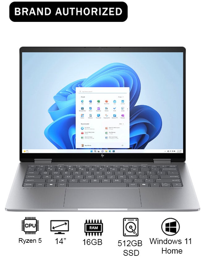 HP Envy x360 A0PV6EA Laptop With 14-Inch 2.8K Display, AMD Ryzen 5-8640HS Processor/16GB RAM/512GB SSD/AMD Radeon Graphics/Windows 11 Home English/Arabic Meteor Silver - Image 1