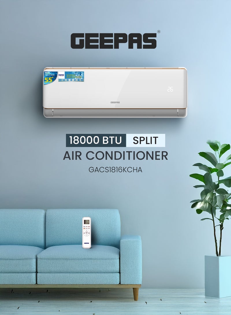 جيباس 1.5 Ton Hot & Cold Split Air Conditioner with LED Display, Remote Control, Strong Airflow, Self-Cleaning, Auto-Diagnosis, and Golden Fin Technology GACS1816KCHA White  - Image 1