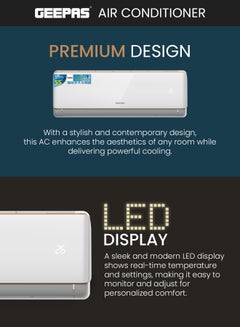 جيباس 1.5 Ton Hot & Cold Split Air Conditioner with LED Display, Remote Control, Strong Airflow, Self-Cleaning, Auto-Diagnosis, and Golden Fin Technology GACS1816KCHA White  - Image 5
