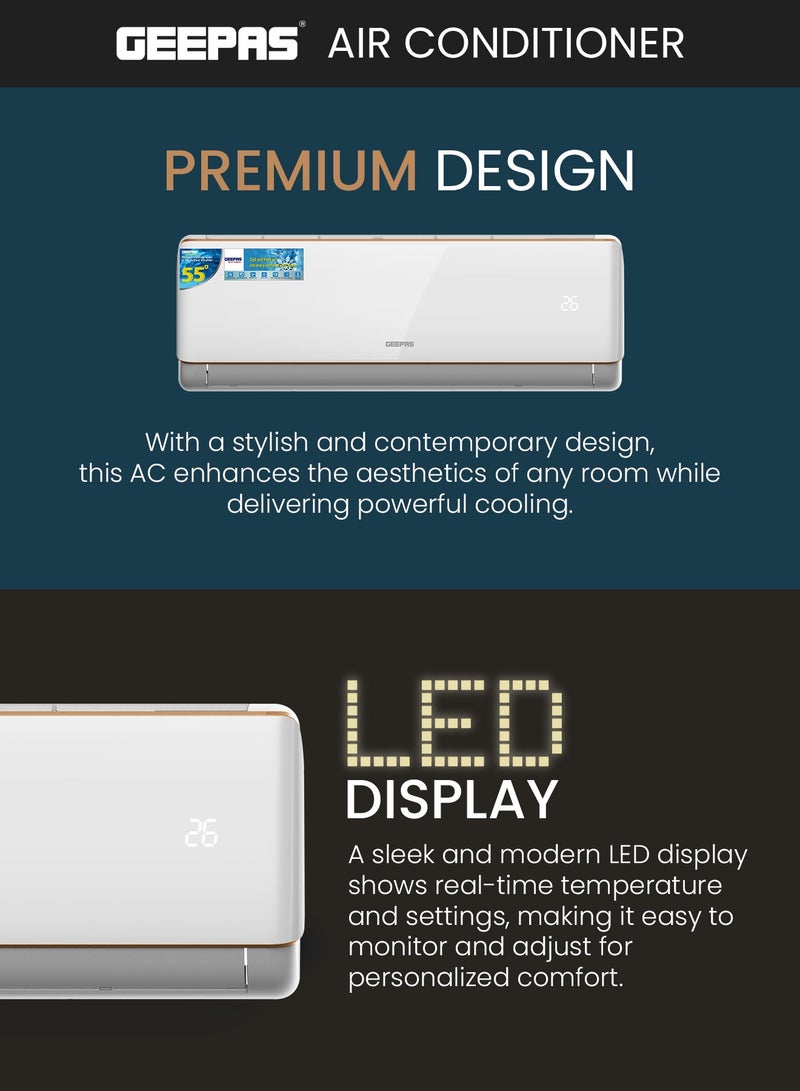 جيباس 1.5 Ton Hot & Cold Split Air Conditioner with LED Display, Remote Control, Strong Airflow, Self-Cleaning, Auto-Diagnosis, and Golden Fin Technology GACS1816KCHA White  - Image 5