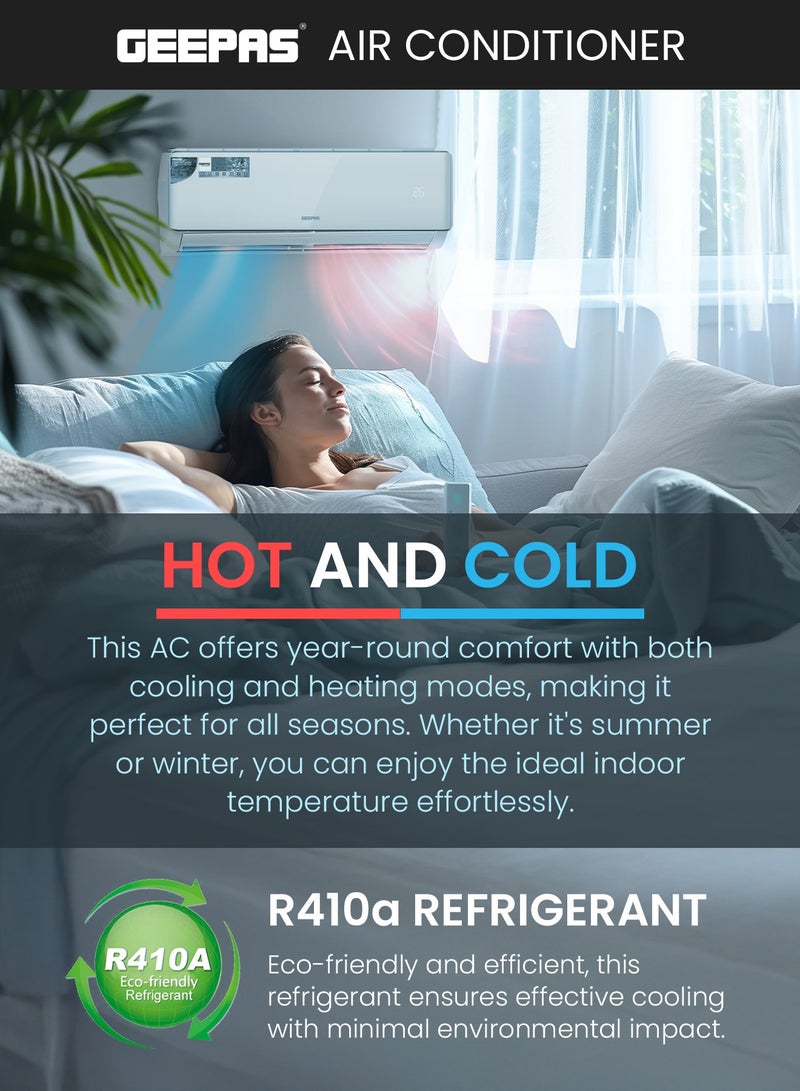 جيباس 1.5 Ton Hot & Cold Split Air Conditioner with LED Display, Remote Control, Strong Airflow, Self-Cleaning, Auto-Diagnosis, and Golden Fin Technology GACS1816KCHA White  - Image 3