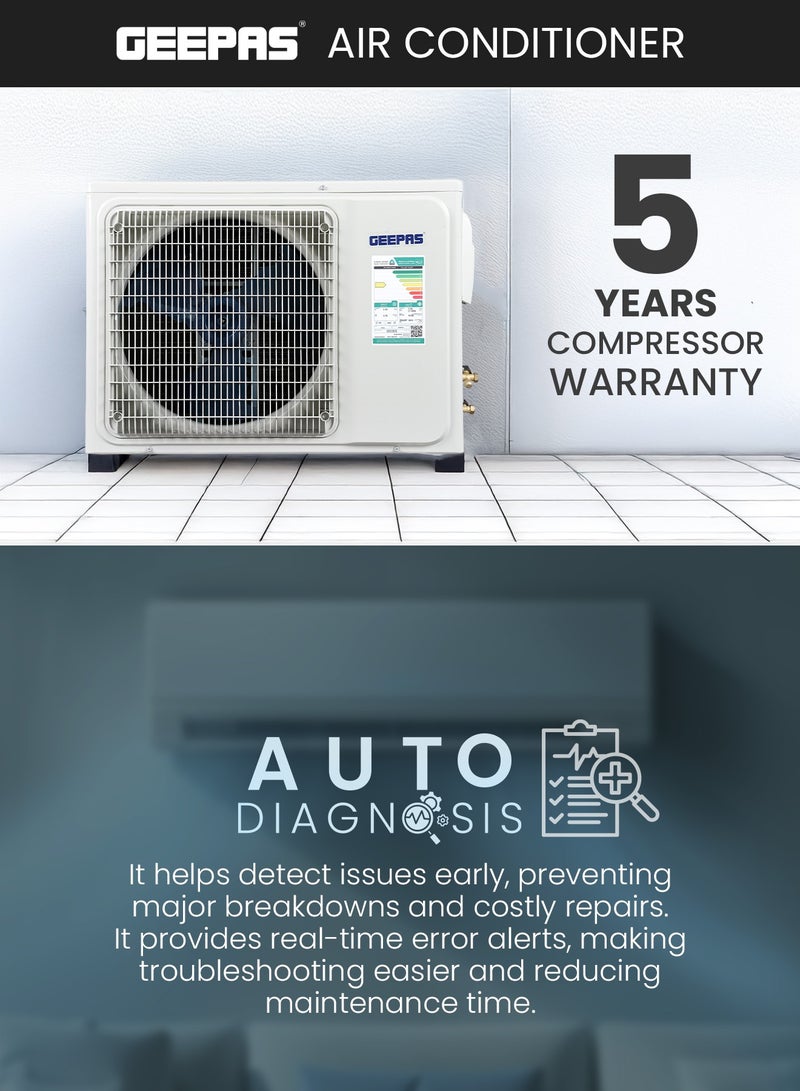 جيباس 1.5 Ton Hot & Cold Split Air Conditioner with LED Display, Remote Control, Strong Airflow, Self-Cleaning, Auto-Diagnosis, and Golden Fin Technology GACS1816KCHA White  - Image 4