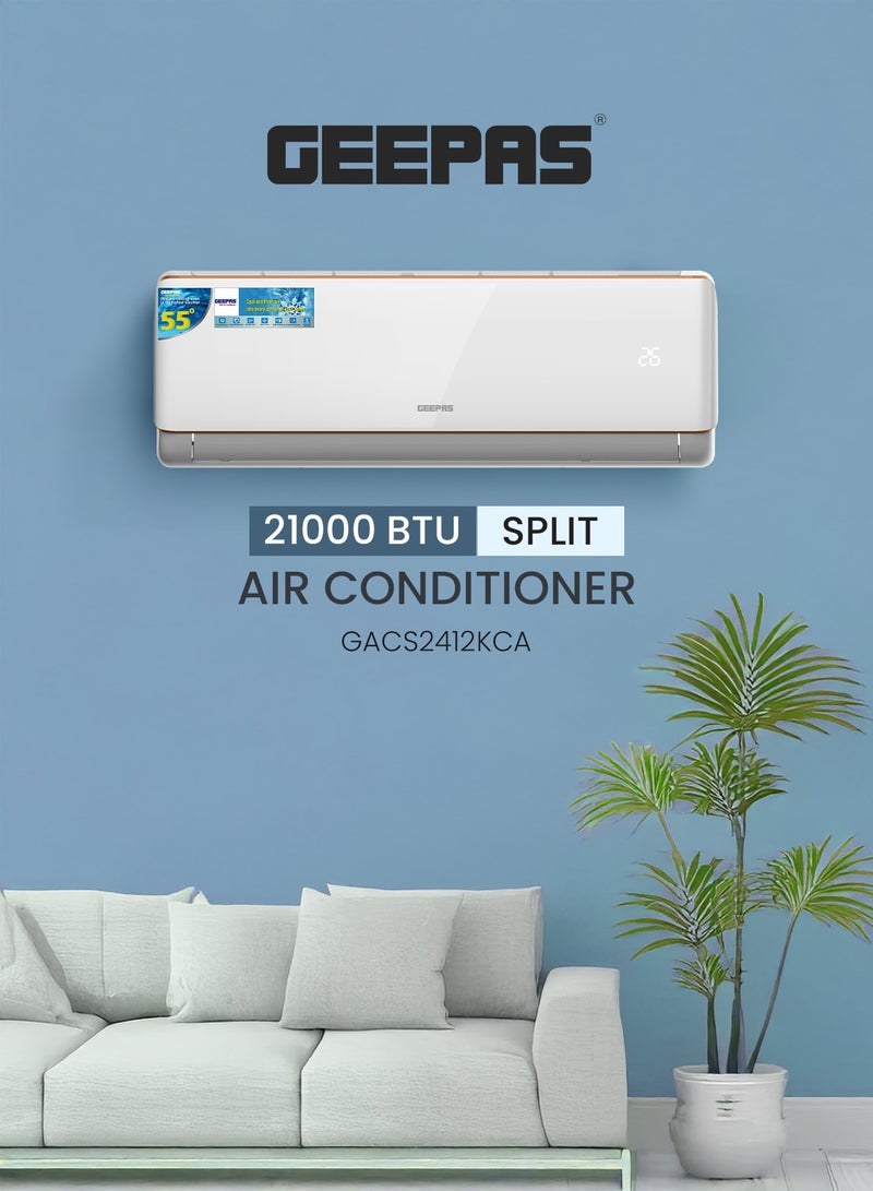 جيباس 21,000 BTU Split Air Conditioner with Advanced Features: LED Display, Remote Control, Powerful Airflow, Self-Cleaning, Auto-Diagnosis, and Golden Fin Technology GACS2412KCA White  - Image 1