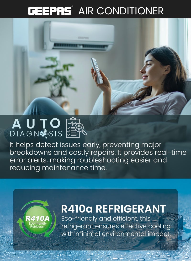 جيباس 21,000 BTU Split Air Conditioner with Advanced Features: LED Display, Remote Control, Powerful Airflow, Self-Cleaning, Auto-Diagnosis, and Golden Fin Technology GACS2412KCA White  - Image 3