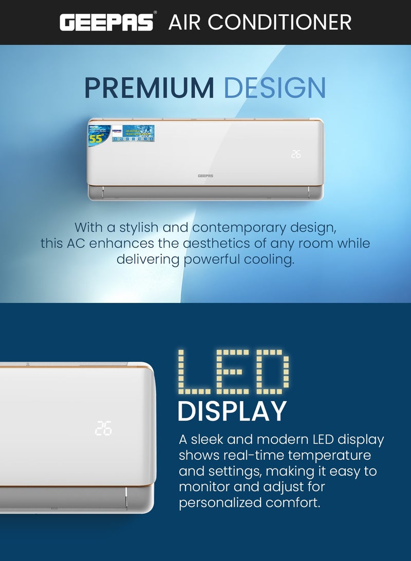 جيباس 21,000 BTU Split Air Conditioner with Advanced Features: LED Display, Remote Control, Powerful Airflow, Self-Cleaning, Auto-Diagnosis, and Golden Fin Technology GACS2412KCA White  - Image 5