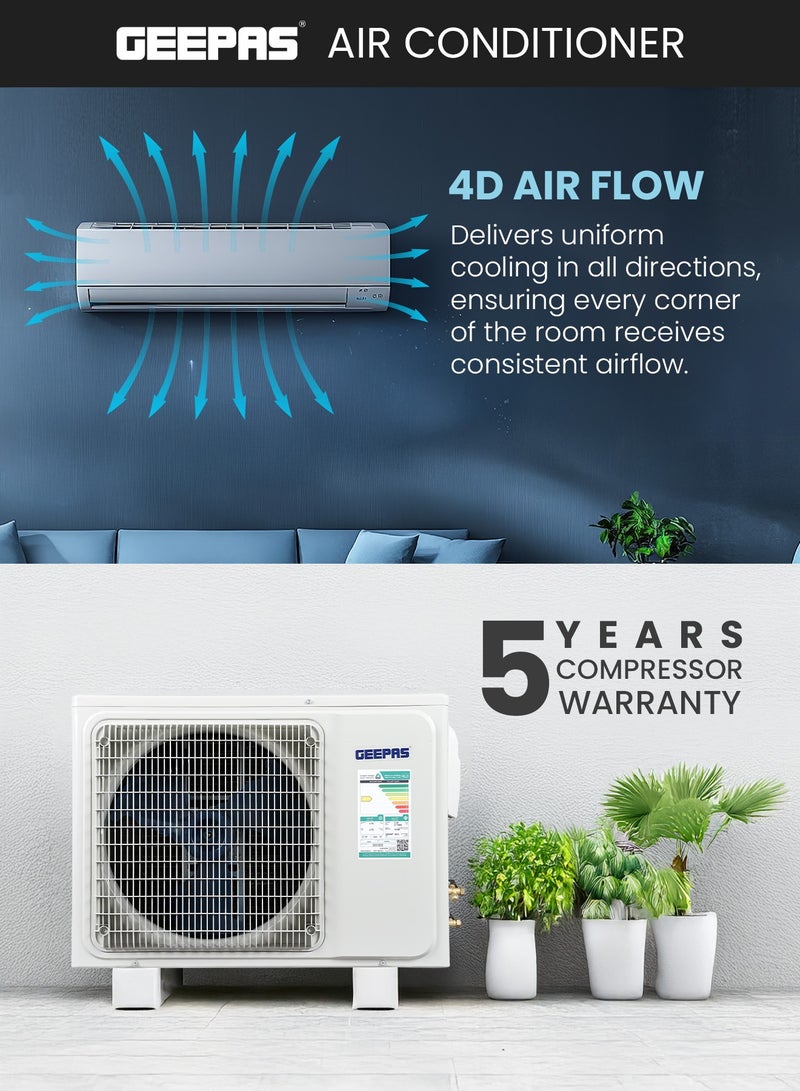 جيباس 21,000 BTU Split Air Conditioner with Advanced Features: LED Display, Remote Control, Powerful Airflow, Self-Cleaning, Auto-Diagnosis, and Golden Fin Technology GACS2412KCA White  - Image 4