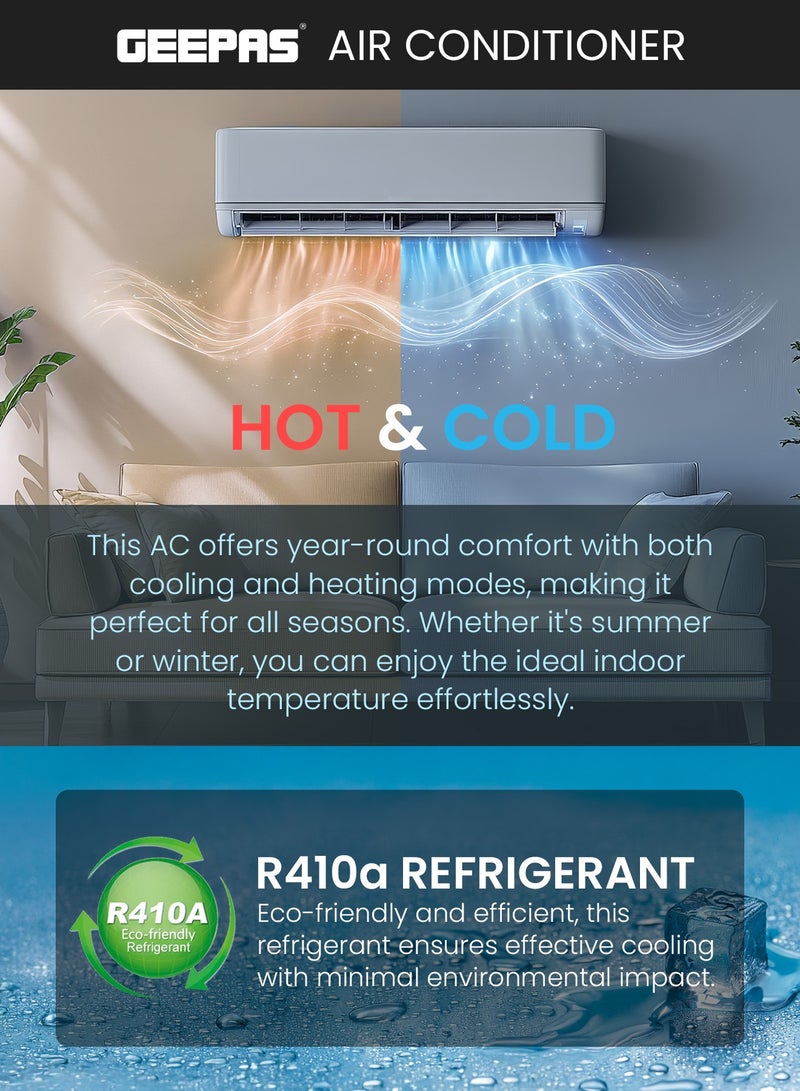 جيباس 24000 BTU Split Type Air Conditioner (Hot & Cold) with LED Display, Remote, Strong Airflow, Self-Clean & Auto Diagnosis GACS2417KCHA White  - Image 3