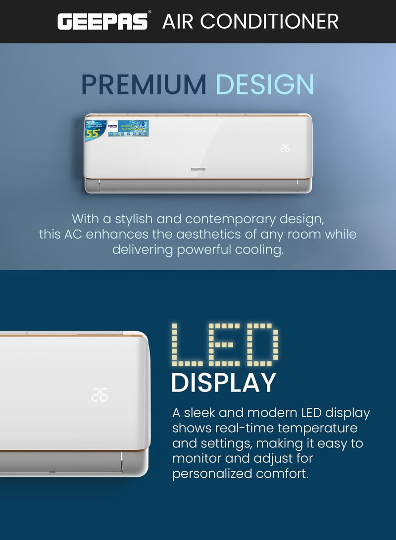 جيباس 24000 BTU Split Type Air Conditioner (Hot & Cold) with LED Display, Remote, Strong Airflow, Self-Clean & Auto Diagnosis GACS2417KCHA White  - Image 5