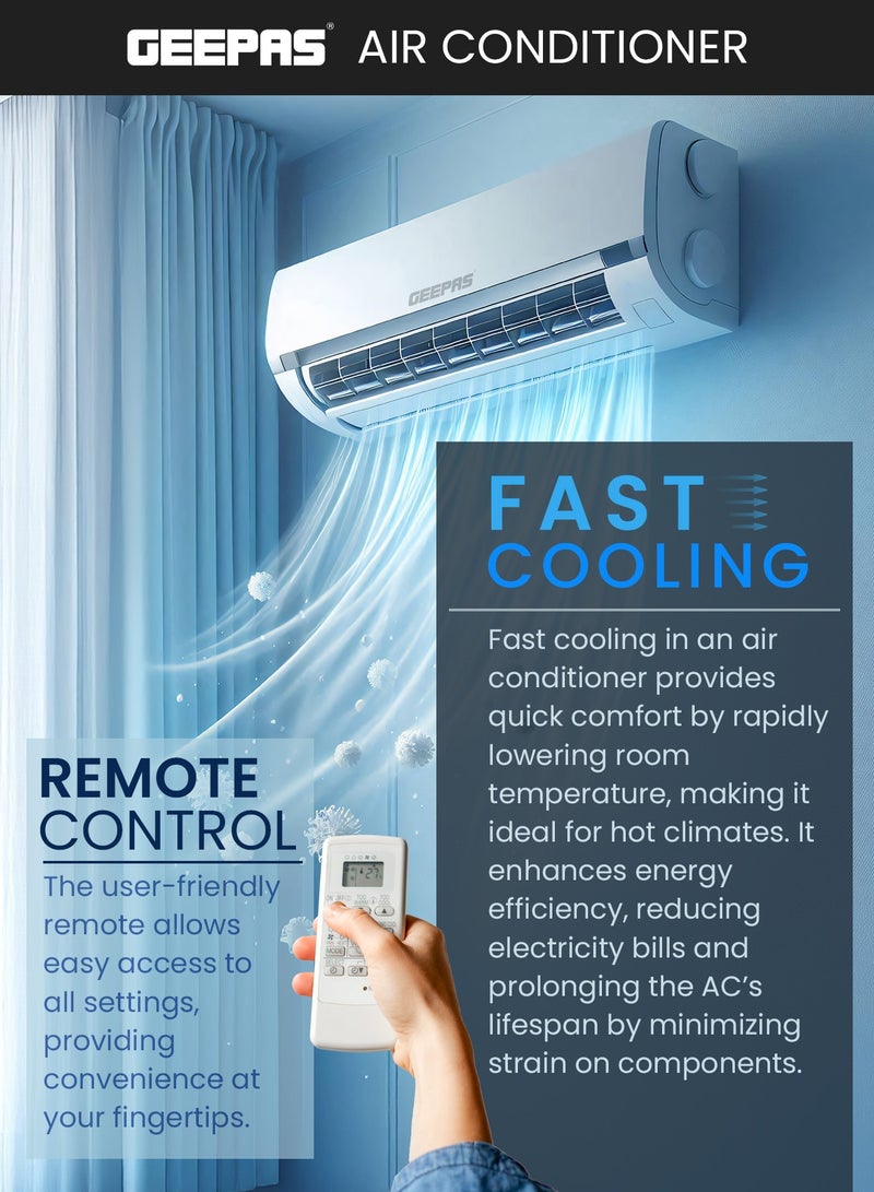 جيباس 24000 BTU Split Type Air Conditioner (Hot & Cold) with LED Display, Remote, Strong Airflow, Self-Clean & Auto Diagnosis GACS2417KCHA White  - Image 2