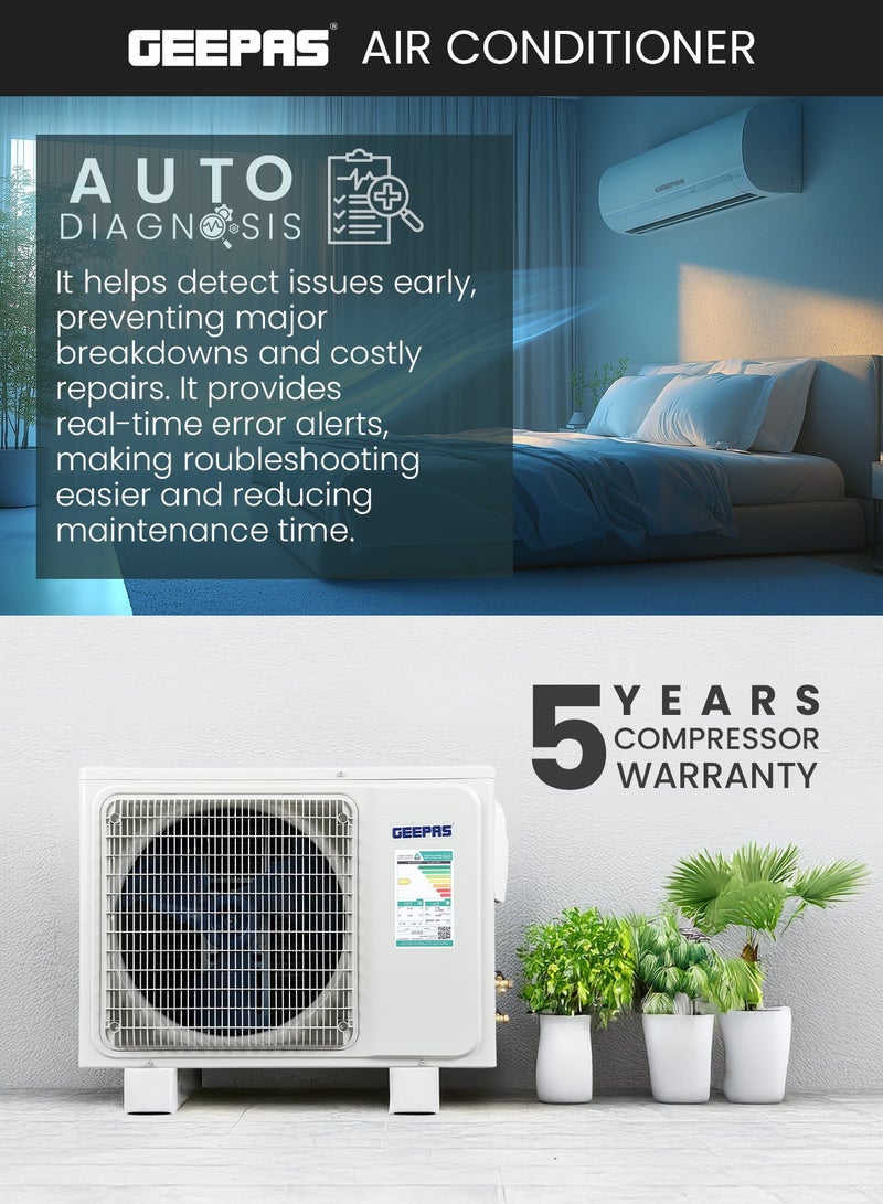 جيباس 24000 BTU Split Type Air Conditioner (Hot & Cold) with LED Display, Remote, Strong Airflow, Self-Clean & Auto Diagnosis GACS2417KCHA White  - Image 4