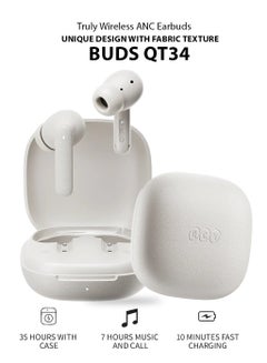 QCY Buds QT43, Wireless Earbuds, 5.3 Bluetooth Earphones, Unique Design with Fabric Texture, 35 Hours Battery Life, AI Noise Cancelling Earbuds, Low Latency Gaming Earphone white  - Image 1