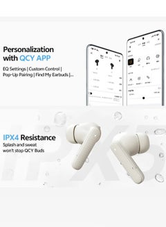 QCY Buds QT43, Wireless Earbuds, 5.3 Bluetooth Earphones, Unique Design with Fabric Texture, 35 Hours Battery Life, AI Noise Cancelling Earbuds, Low Latency Gaming Earphone white  - Image 4