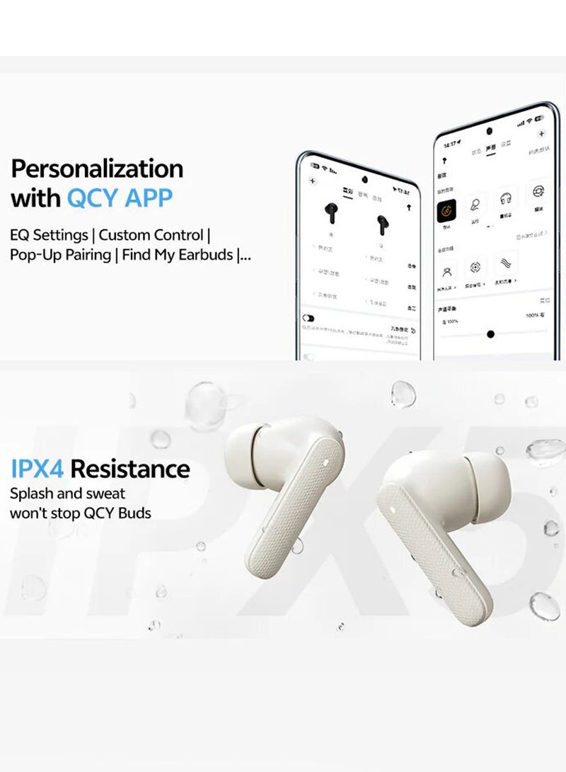 QCY - Buds QT43, Wireless Earbuds, 5.3 Bluetooth Earphones, Unique Design with Fabric Texture, 35 Hours Battery Life, AI Noise Cancelling Earbuds, Low Latency Gaming Earphone white - Image 1
