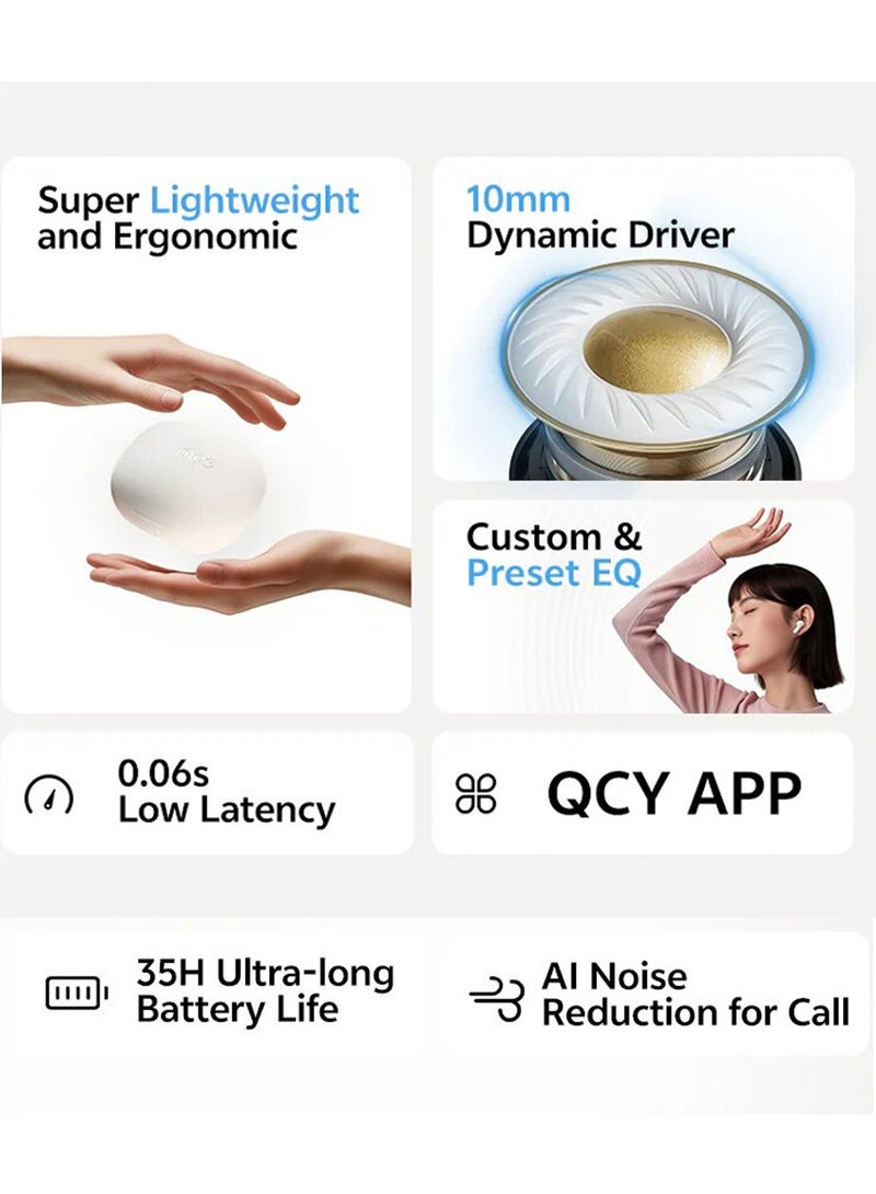 QCY - Buds QT43, Wireless Earbuds, 5.3 Bluetooth Earphones, Unique Design with Fabric Texture, 35 Hours Battery Life, AI Noise Cancelling Earbuds, Low Latency Gaming Earphone white - Image 1