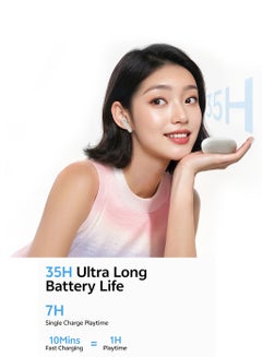 QCY Buds QT43, Wireless Earbuds, 5.3 Bluetooth Earphones, Unique Design with Fabric Texture, 35 Hours Battery Life, AI Noise Cancelling Earbuds, Low Latency Gaming Earphone white  - Image 3