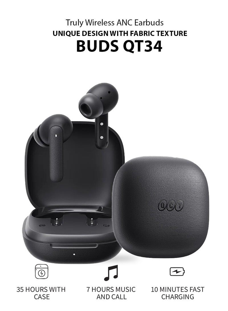 QCY - Buds QT43, Wireless Earbuds, 5.3 Bluetooth Earphones, Unique Design with Fabric Texture, 35 Hours Battery Life, AI Noise Cancelling Earbuds, Low Latency Gaming Earphone grey - Image 1
