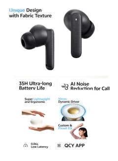 QCY Buds QT43, Wireless Earbuds, 5.3 Bluetooth Earphones, Unique Design with Fabric Texture, 35 Hours Battery Life, AI Noise Cancelling Earbuds, Low Latency Gaming Earphone grey  - Image 2