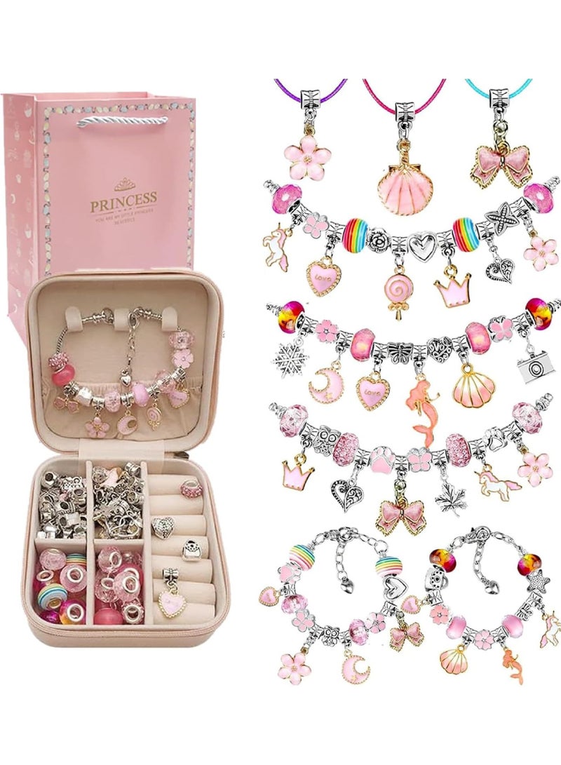 Rock Pow Bracelet Making Kit for Girls, 68PC Charm Bracelet Kit with Jewelry Box, Gift Bag, and Charms, DIY Craft Jewelry Gift for Kids and Adults, Perfect Present for 6-12 Year Old Girls (Pink) - Image 1