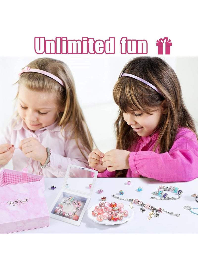 Rock Pow Bracelet Making Kit for Girls, 68PC Charm Bracelet Kit with Jewelry Box, Gift Bag, and Charms, DIY Craft Jewelry Gift for Kids and Adults, Perfect Present for 6-12 Year Old Girls (Pink) - Image 4
