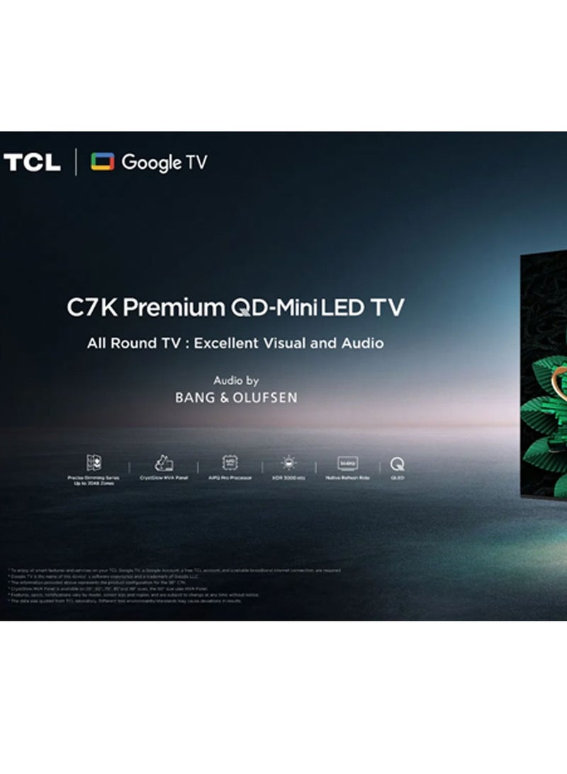 65 Inch Smart TV 4K QLED, Google TV, HDR 2600 nits CrystlGlow HVA Panel, 144Hz, Quantum Dot Technology, AiPQ Pro Processor, IMAX Enhanced Audio, Slim Design - (2025 Model) 65C7K Black
