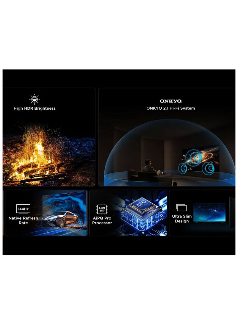TCL 55 Inch QLED-MiniLED TV Smart Google TV, 4K Resolution, Dolby Vision Atmos, 144Hz, ONKYO 2.1 Hi-Fi System, Dolby Vision HDR, Ultra Slim Design – 55C6K (2025 Model) 55C6K Black - Image 2