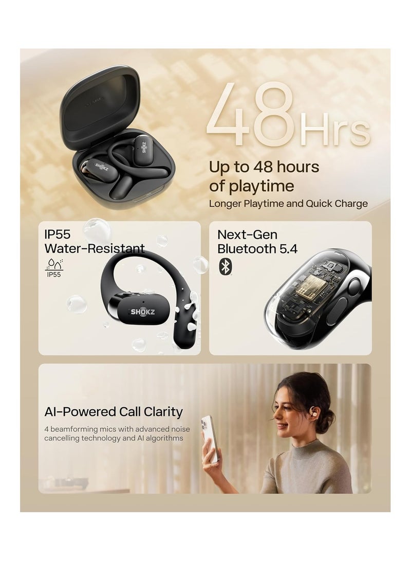 شوكز سماعات أوبن فيت 2 مفتوحة الأذن، سماعات أذن لاسلكية حقيقية بتقنية البلوتوث مع ميكروفون، سماعات أذن مع خطاف للأذن مع 48 ساعة من وقت التشغيل، شحن سريع عبر USB-C، مقاومة للماء IP55، مع حقيبة حمل - Image 5