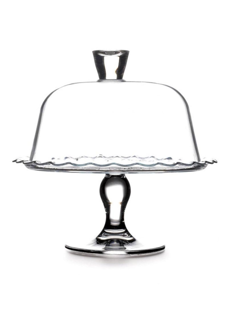 Pasabahce PETITE PATISSERIE Footed Plate with Dome – 264mm | Elegant Glass Cake Stand with Cover 