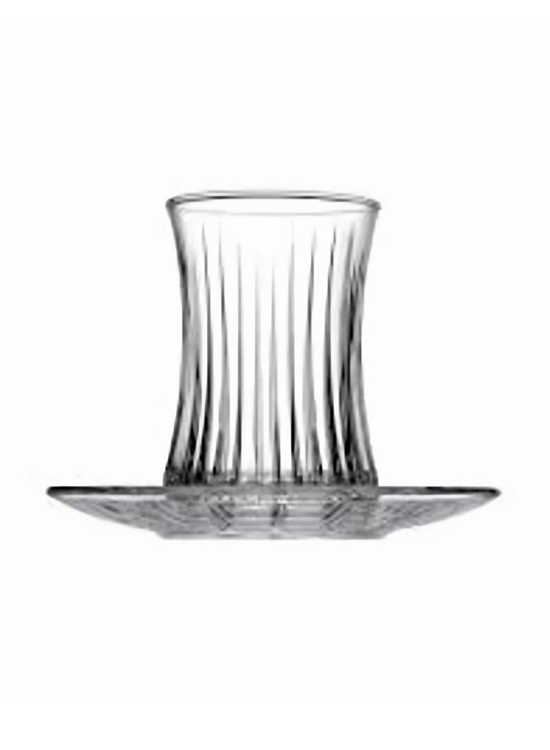 Pasabahce ELYSIA Tea Glass & Saucer Set – 170cc, 12-Piece Gift Box | Elegant Glass Tea Cups with Matching Saucers 