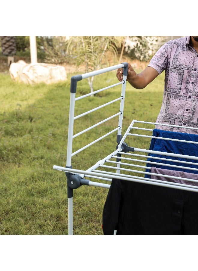 Royalford Cloth Dryer- RF12186/ with Side Wings, Rustproof Carbon Steel Metal Wire and Frame/ Foldable, Sturdy, Sleek, Compact and Heavy Storage/ Durable Construction, 20 M Drying Space, Perfect for Home, Apartments, Hostels, Etc. / White and Grey White/Grey - Image 4
