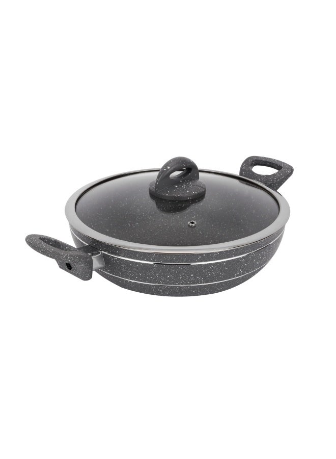Royalford Smart Granite Series 28 CM Forged Aluminum Wok Pan with Glass Lid and Soft Touch Handles - RF11967, Induction Compatible, Perfect for Deep and Shallow Frying - Image 2
