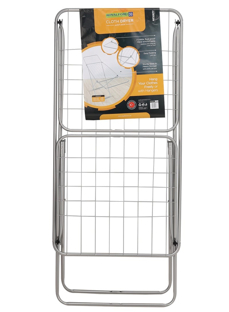 Royalford Cloth Dryer RF10877, Metal Drying Rack, Multifunctional Air Dryer Ideal For Indoor/Outdoor, Easy Store And Folding Clothes Dryer Silver  - Image 2