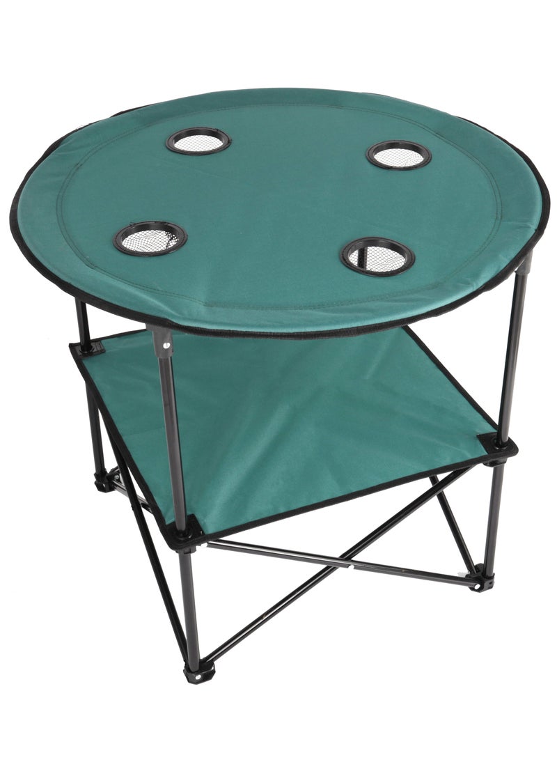 Royalford Round Camping Table- RF11673| Lightweight, Portable and Foldable, Folds Flat for Storage| Iron Tube with Washable Cloth, Perfect for Indoor and Outdoor Entertainment Green  - Image 1