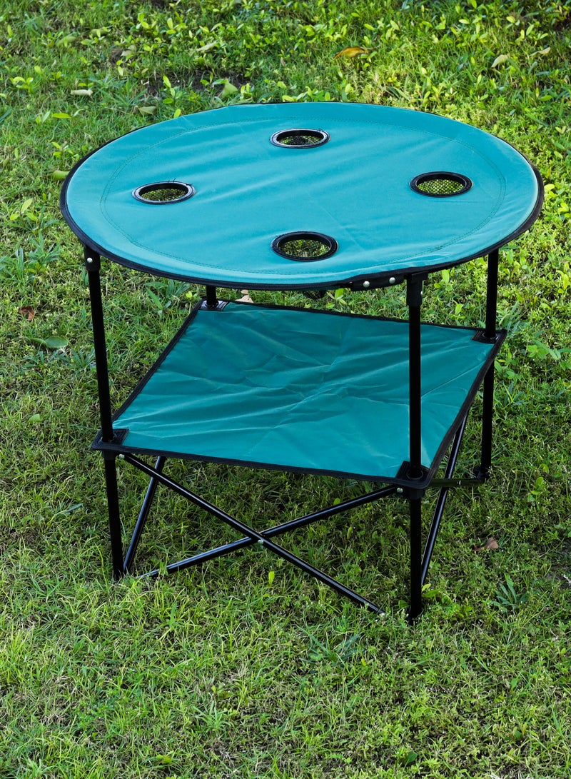 Royalford Round Camping Table- RF11673| Lightweight, Portable and Foldable, Folds Flat for Storage| Iron Tube with Washable Cloth, Perfect for Indoor and Outdoor Entertainment Green  - Image 3