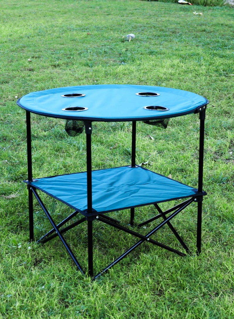 Royalford Round Camping Table- RF11673| Lightweight, Portable and Foldable, Folds Flat for Storage| Iron Tube with Washable Cloth, Perfect for Indoor and Outdoor Entertainment Green  - Image 2