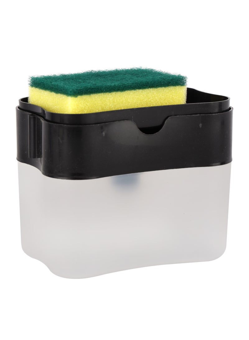 رويال فورد Royalford Soap Detergent Dispenser with Sponge Holder - RF10497, Versatile Refillable Dispenser, 2-in-1 Innovative Design with Sponge Scrubber, Effortless Dispensing and One Hand Use, Multi Color Grey & Clear  - Image 4