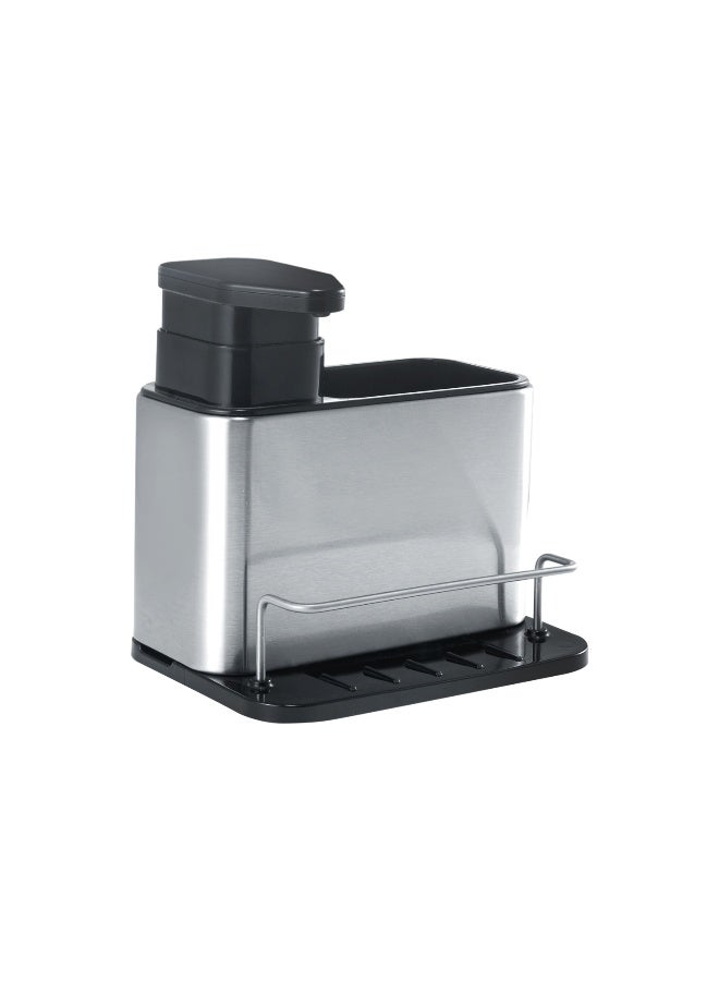 Royalford Sink Caddy- RF12242| Versatile Refillable Dispenser for Liquid Soap, Innovative Design with Sponge, Scrubber Holder| Effortless Dispensing, Perfect For Kitchen Use| Silver and black Silver/Black - Image 1