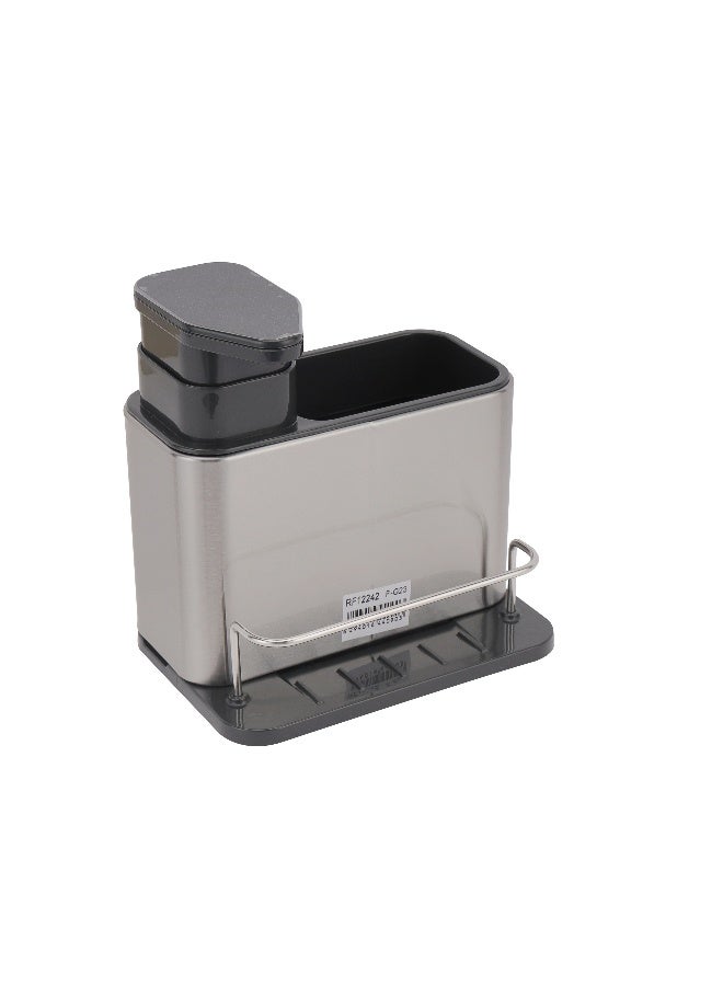 Royalford Sink Caddy- RF12242| Versatile Refillable Dispenser for Liquid Soap, Innovative Design with Sponge, Scrubber Holder| Effortless Dispensing, Perfect For Kitchen Use| Silver and black Silver/Black - Image 3