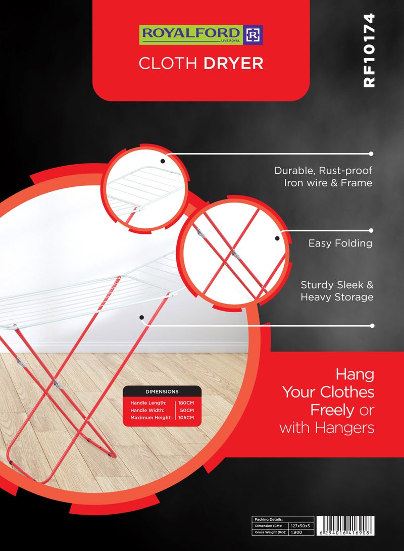 رويال فورد مجفف الملابس من رويال فورد، متين ومقاوم للصدأ، سلك وإطار حديدي، RF10174 | رف تجفيف معدني | مجفف هواء متعدد الوظائف مثالي للاستخدام الداخلي/الخارجي | سهل التخزين وطوي مجفف الملابس - Image 3