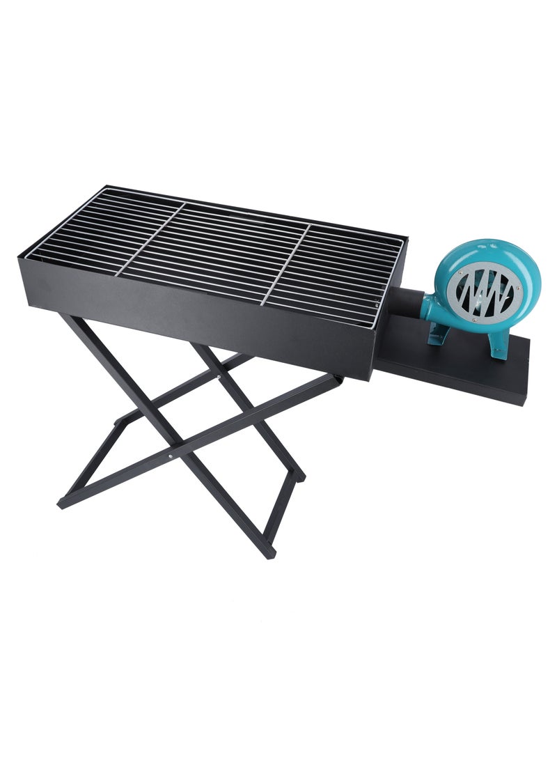 Royalford Barbecue Grill Stand with Blower, RF10354 - Foldable Barbecue Charcoal Grill, Folding Tabletop Kabab Smoker Grill for Outdoor Camping, Durable Iron 30x80cm - Image 1