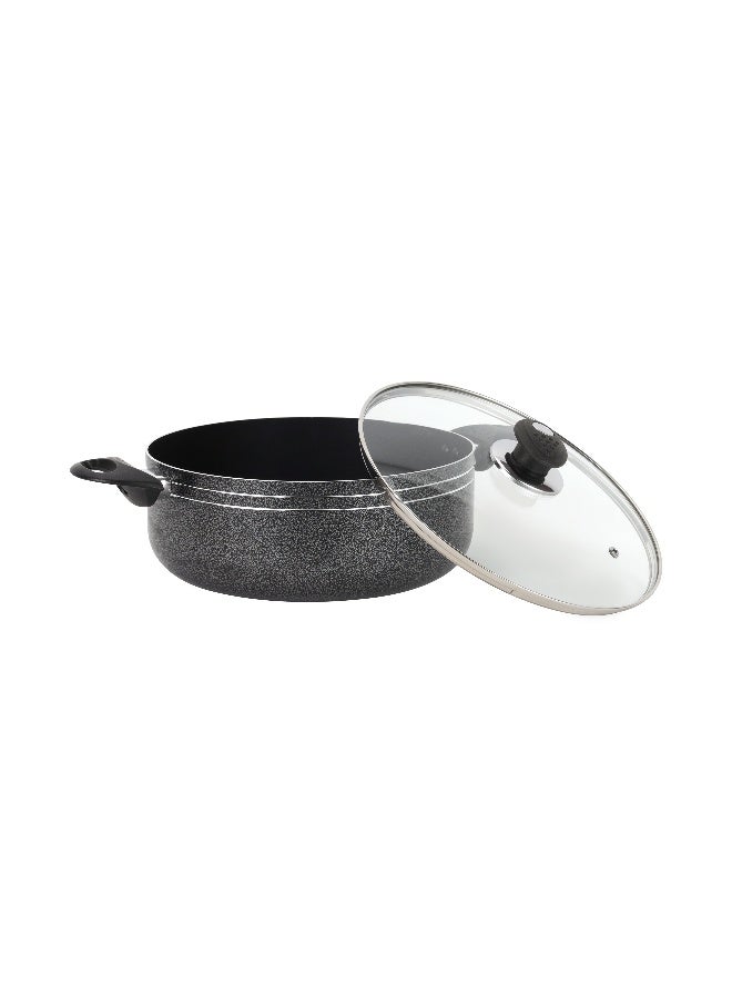 Royalford Royalford 32 CM  Aluminium Casserole -RF11965/Heat-resistant exterior Compatible with Hot Plate, Halogen, and Gas,/ Non-Stick Coating, Perfect for Casseroles, Safe for freezer and Tempered Glass Lid with Steel Frame/ Black Color  - Image 2
