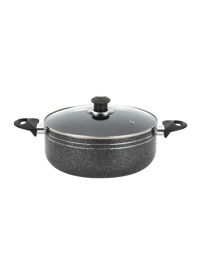Royalford Royalford 32 CM  Aluminium Casserole -RF11965/Heat-resistant exterior Compatible with Hot Plate, Halogen, and Gas,/ Non-Stick Coating, Perfect for Casseroles, Safe for freezer and Tempered Glass Lid with Steel Frame/ Black Color  - Image 3