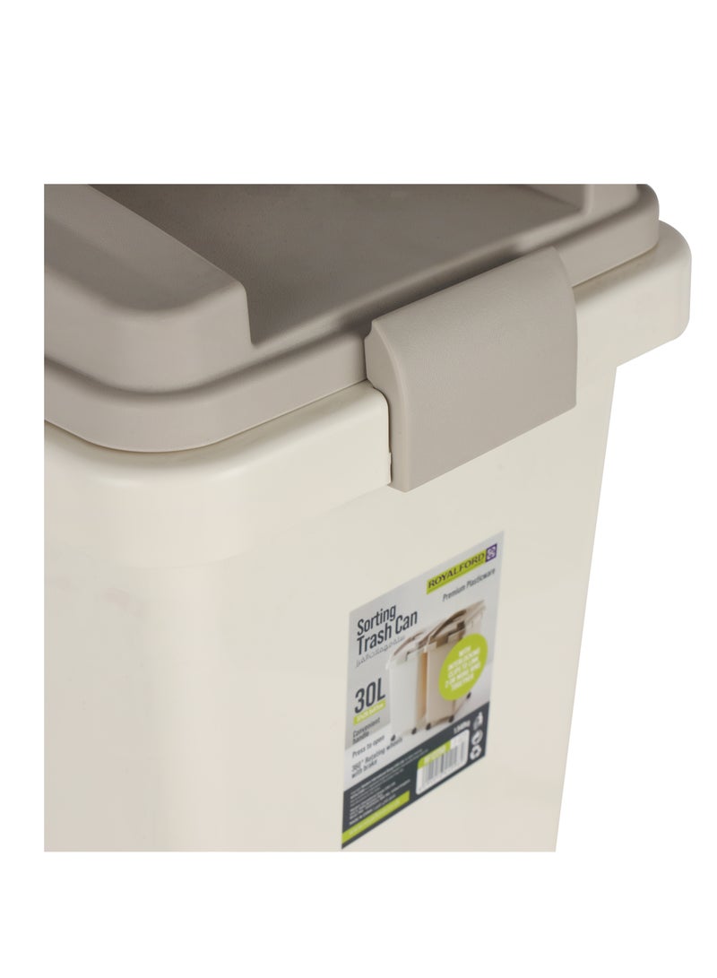 رويال فورد سلال نفايات 30 لتر فرز RF12250 بلاستيك قوي مع مقابض مريحة غطاء يفتح بالضغط عجلات دوارة 360° مع فرامل ومشابك متشابكة - Image 5