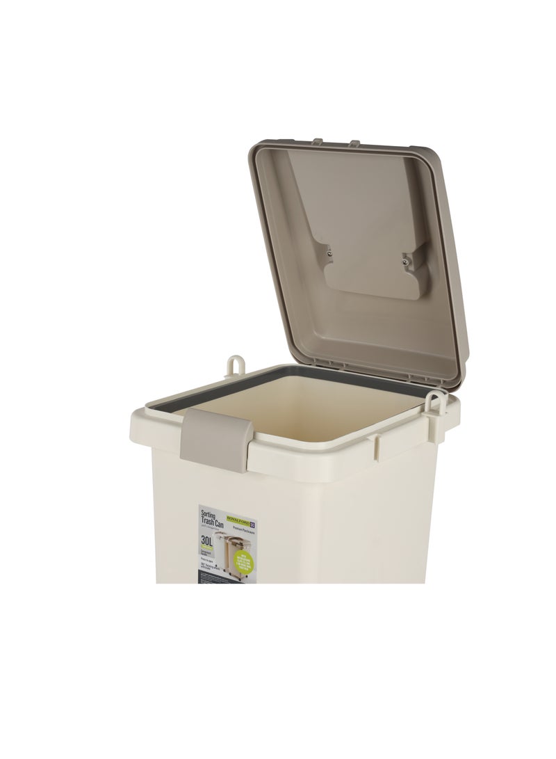 رويال فورد سلال نفايات 30 لتر فرز RF12250 بلاستيك قوي مع مقابض مريحة غطاء يفتح بالضغط عجلات دوارة 360° مع فرامل ومشابك متشابكة - Image 3