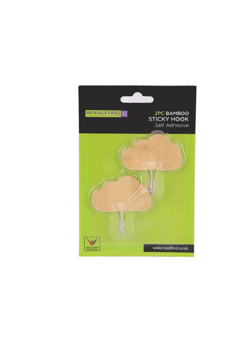 Royalford Royalford Cloud-Shaped Bamboo Sticky Hook- RF12493/ Pack of 2, Hooks for Clothes Brown  - Image 3
