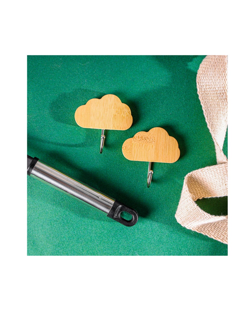 Royalford Royalford Cloud-Shaped Bamboo Sticky Hook- RF12493/ Pack of 2, Hooks for Clothes Brown  - Image 4